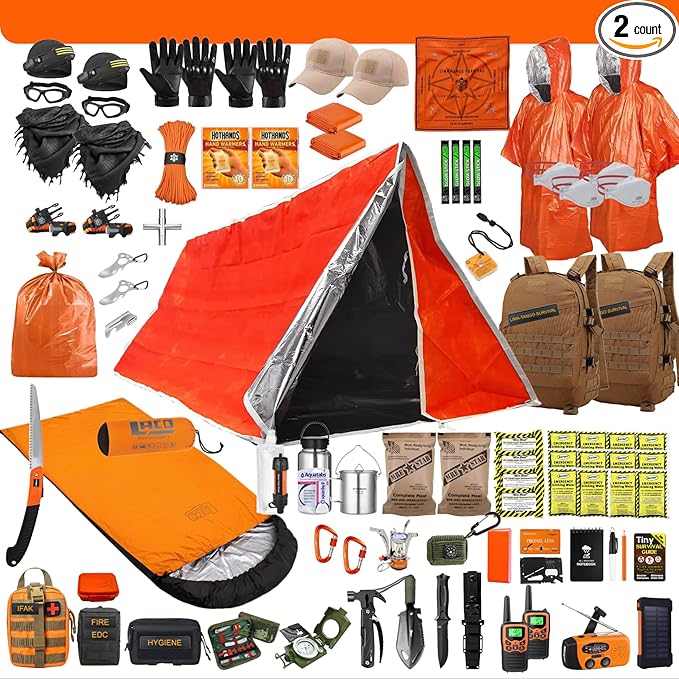 72 Hour Survival Kit - 291 Pieces Survival Gear and Supplies - 45L Go Bag Emergency Backpack, First Aid, Water Filter, Tools, Tent, Camping Essentials, Emergency Preparedness - The Alpha