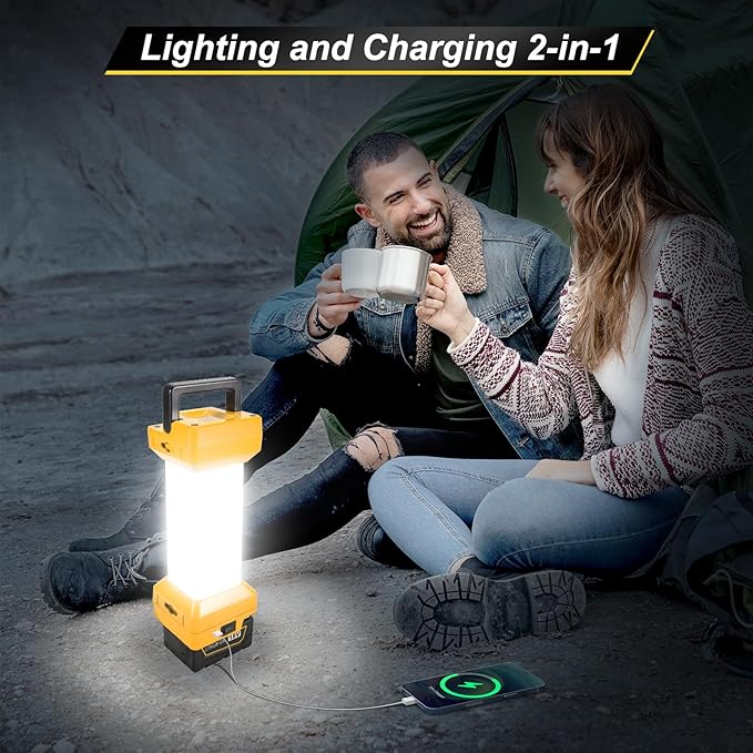 2900LM LED Work Light for Dewalt 20V MAX Battery, 360° Portable Camping Light with USB-C 20W Fast Charging, Dual Brightness, Shockproof, Low-Voltage Protection (Battery Not Included)