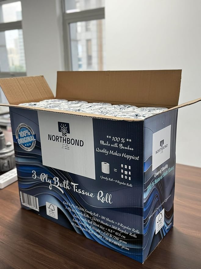 Northbond Luxury 3-Ply Bamboo Toilet Paper: Ultra-Soft, Strong & Smooth Bath Tissue. 40 Family Rolls (360 Reg. Rolls) = 23,045 Total Sheets. 100% Sustainable & Septic-Safe for Your Home.