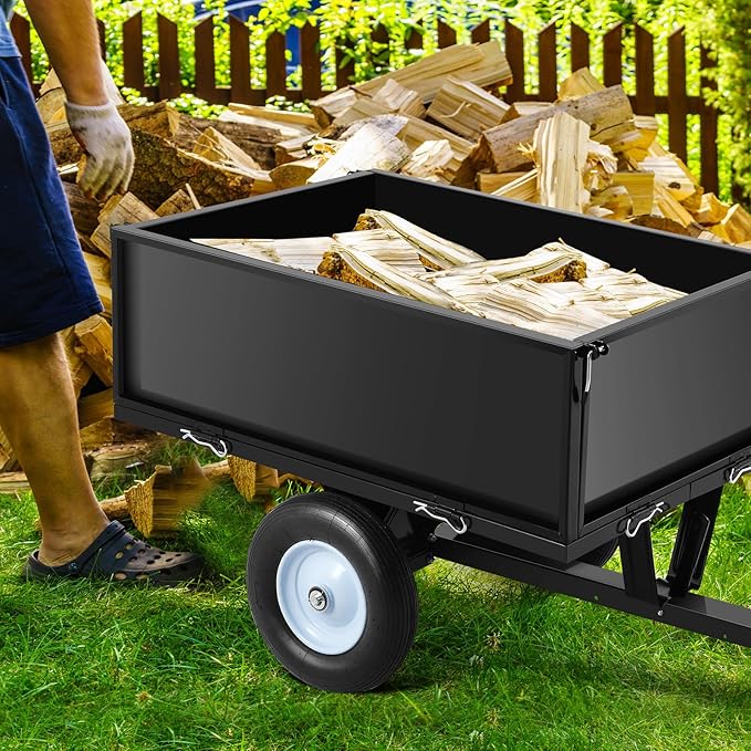 500 LBS Tow Behind ATV Trailer Dump Cart, Heavy Duty Pull Behind Yard Wagon Garden Cart with 2 Wheels, for Tractor, ATV, UTV, Outdoor Lawn Mower