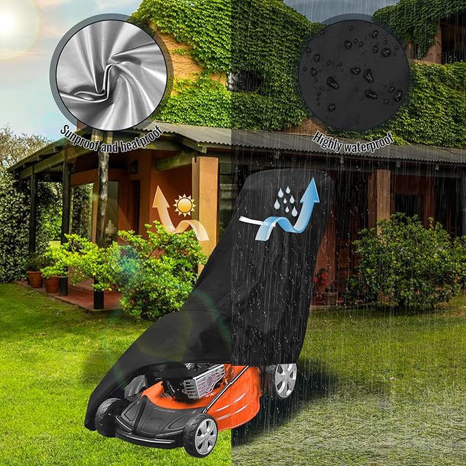 Outdoors Lawn Mower Cover Waterproof Heavy Duty Push Lawn Mower Covers Storage Tear-Resistant, UV Protection Universal Fit with Drawstring & Cover Storage Bag, Waterproof Lawnmower Covers for Outdoor