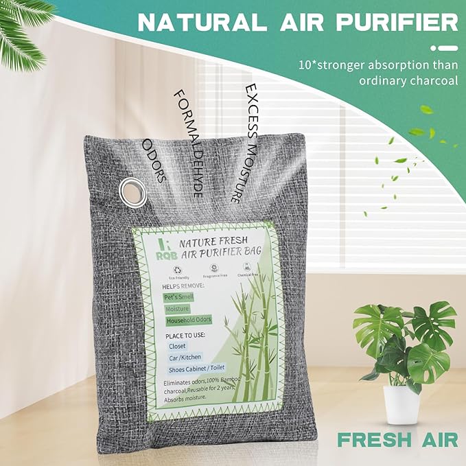 4 Pack Activated Charcoal Odor Absorber. Nature Fresh Bamboo Charcoal Air Purifying Bag Home Closet Air Freshener Deodorizer and Moisture Eliminator, Purifier for Closet, Shoe, Car Air freshener