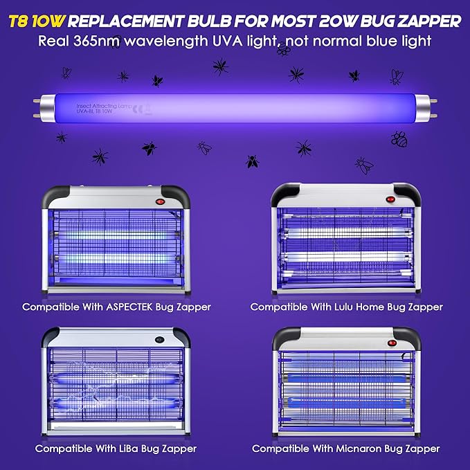 Qualirey 4 Pack Bug Zapper Replacement Light Bulbs 10W for 20W Indoor Bug Zapper, BL T8 F10W 13Inch Light Tube Compatible with Aspectek, Liba, Micnaron, Lulu Home and Other 20W Mosquito Lamp