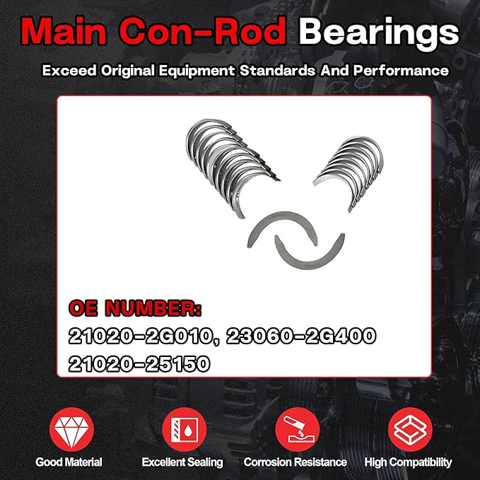 G4KE 2.4 Overhaul Rebuild Kit With VVT Timing Chain Kit Crankshaft & Piston & Con-Rods Fit For Hyundai Azera Santa Fe Sonata Tucson KIA Optima Sportage Sorento 2.4L 2007-2021 Replace#23111-2G200