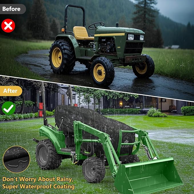 AKEfit Tractor Cover,Tractor Covers Waterproof Heavy Duty,420D Oxford Waterproof, Dustproof, UV Protection Universal Cover, 79 ‘L x 26 “W x 23 ”H. W x 23’ H