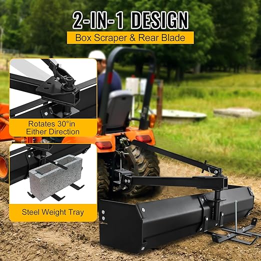 Tractor Sleeve Hitch Tow Behind Box Scraper with Screws and Pins, Scraper Steel Powder Black Coated, Fit for ATV UTV, for Gravel, Snow, Landscaping and Other Uses,42"