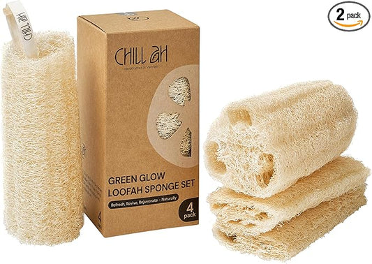 Chill Ah Green Glow Loofah Sponge Set – 100% Plant-Based, Dye-Free, Biodegradable, Scratch-Free, Handcrafted in Vietnam (2-Pack)