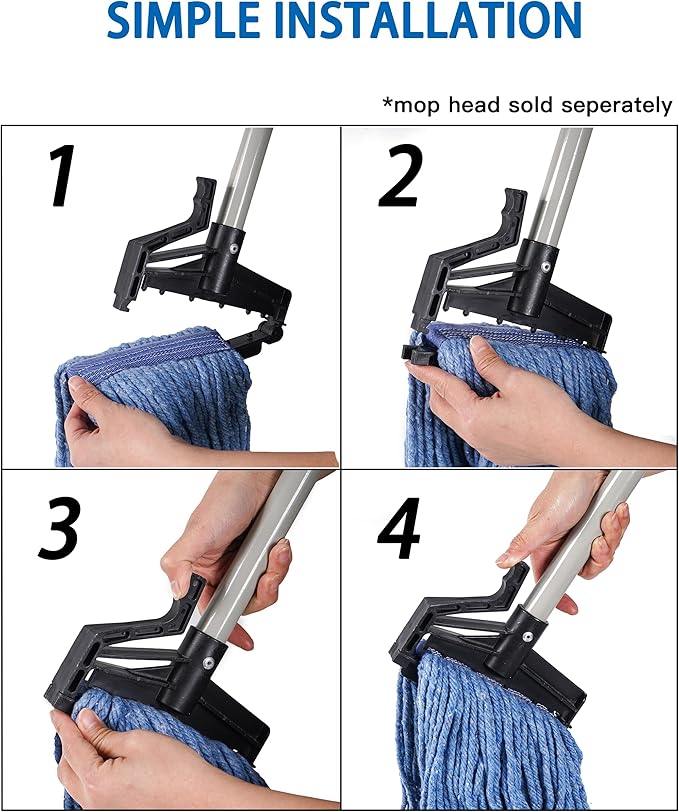 Matthew Easy Trigger Release Mop Handle 60 inch Metal Mop Stick,Commercial Mop Head Replacement Holder for Floor Cleaning,Clip On Mop Handle Quick Change for Wet Mop Handle - 12Pack Gray