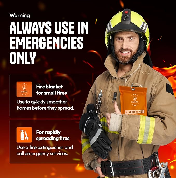 Emergency Fire Blanket 40"x40" (2-Pack) – Fireproof Survival Blanket for Home, Kitchen, RV & Camping – Smothers Grease & Electrical Fires – Reusable, Pet & Family Safe Fire Safety Gear