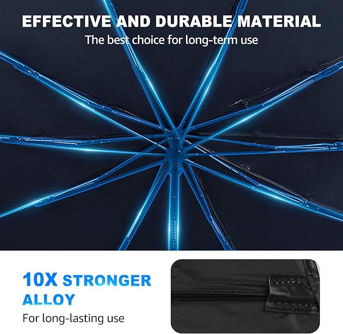 [2025 Upgrade] Car Windshield Sun Shade Umbrella - [10 Fiberglass Ribs][360° Bendable][100% Sun Block] [240T Thickened Titanium Silver ] Ice-Shield Protect Car from Sun Rays Heat Damage 57" x 31"