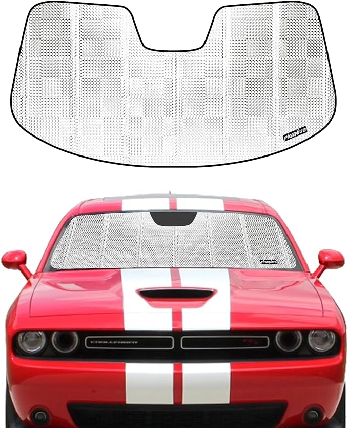 Windshield Sun Shade for Dodge Challenger 2015-2023. Reflective Aluminum Film Front Window Sunshade - BLAZBLOCK