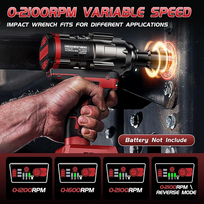 Cordless Impact Wrench 1/2 inch for Milwaukee 18V Battery, 900Ft-lbs(1200N.m) High Torque Impact Driver, Brushless Impact Gun with 4-Mode Speed, 6 Sockets, LED Work Light (Battery NOT included)