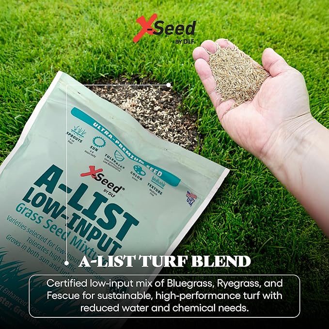 A-List Low Input Mixture Lawn Seed - Premium Grass Seeds for Lawn Repair Over Seeding and Thickening Ideal for Low Maintenance Drought-Resistant Lawn for High Traffic Sun and Light Shade Mix, 3 Pounds