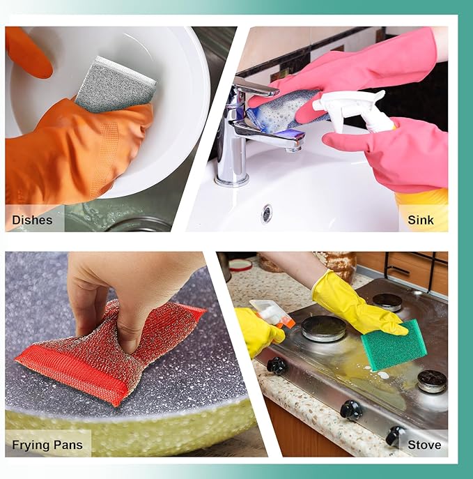 Thyle 8 Pack Steel Scrub Sponges for Dishes Non Scratch Scouring Multi Use Metal Scrubber Heavy Duty Dish Wash Kitchen Sponge for Pot Dish Washing Hard Surface Cleaning (Multicolored)