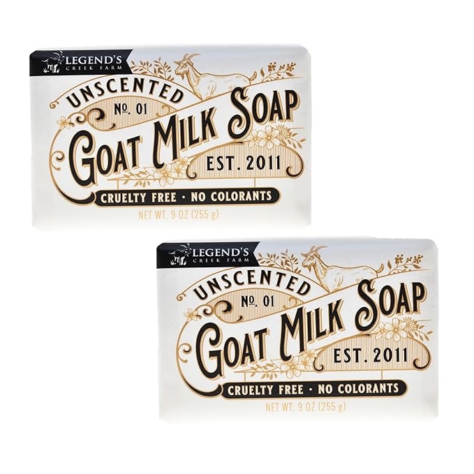 Legend's Creek Farm Goat Milk Soap - Triple Milled Cleansing Moisturizing Bar for Hands and Body - 9 Oz Creamy Lather, Nourishing, Natural Soap for Sensitive Skin (Unscented, Pack of 2)