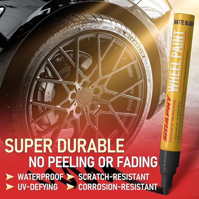 SMAPHY Matte Black Rim Touch Up Paint, Wheel Scratch Repair Kit, Repair Curb Rash, Scratches, and Scuffs on Wheels Quickly and Easily, Universal Color Matte Black Wheel Paint