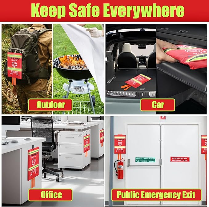 Fire Blankets Emergency For Home Survival Fire Blanket For Home And Kitchen Fire Suppression Blanket Fireproof Fiberglass Fire Safety Blanket RV Grill Fireplace Car Camping Hook Whistle 40"x40" 5 Pack