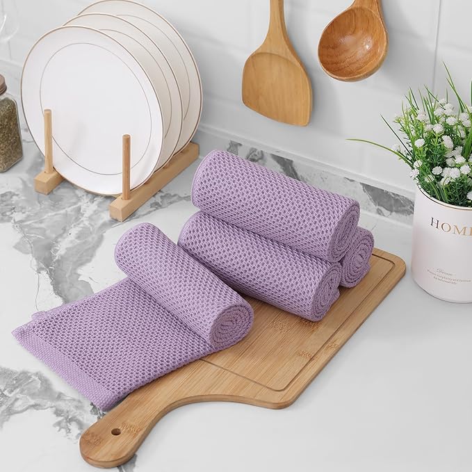 Kitinjoy 100% Cotton Waffle Weave Kitchen Towels, 12-Pack Super Soft and Absorbent Dish Towels for Drying Dishes, Kitchen Hand Towels, 13 in x 28 in, Lavender
