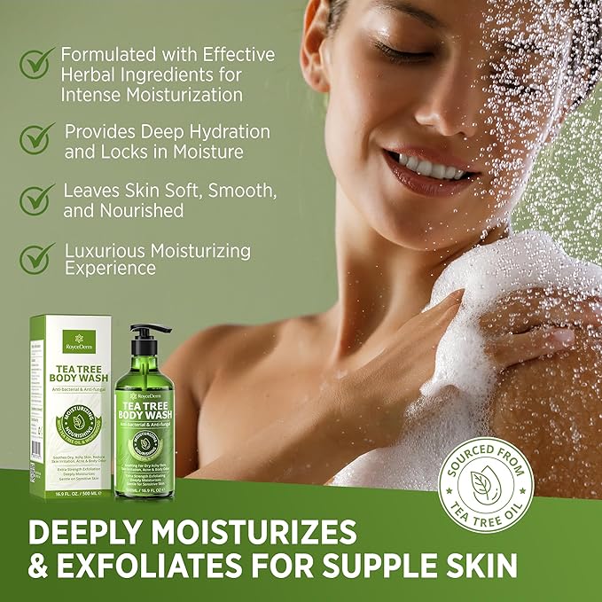 Antifungal Body Wash & Soap with Tea Tree Oil - 2 Pack Tinea Versicolor Body Wash for Back Acne, Folliculitis, For Jock Itch, Athletes Foot, Body Odor, Ringworm - 2 Pack