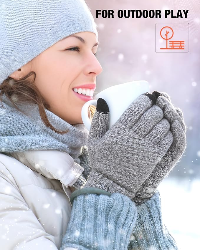 Geyoga 2 Pairs Women's Winter Touch Screen Gloves Soft Warm Fleece Lined Knit Elastic Cuff Winter Texting Gloves