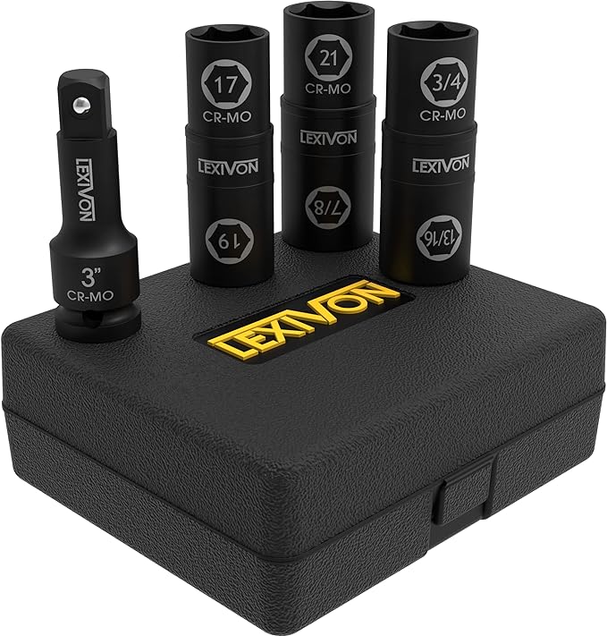 LEXIVON Impact Socket Set, 6 Total Lug Nut Size | Innovative Flip Socket Design Cover Most Commonly Inch & Metric Used Sizes | Cr-Mo Steel = Fully Impact Grade (LX-111)