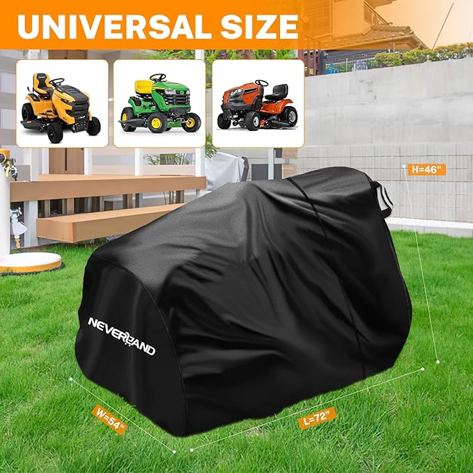 NEVERLAND Riding Lawn Mower Cover - Lawn Tractor Cover with Drawstring & Storage Bag, Fits Decks up to 54", 420D Polyester Oxford, Reflective Handles