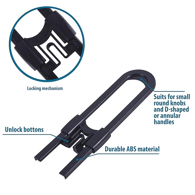 Sliding Cabinet Locks Baby Proofing – Adjustable Child Safety Latches for Knobs & Handles – 6 Pack – No Adhesive Drilling or Tools - Black