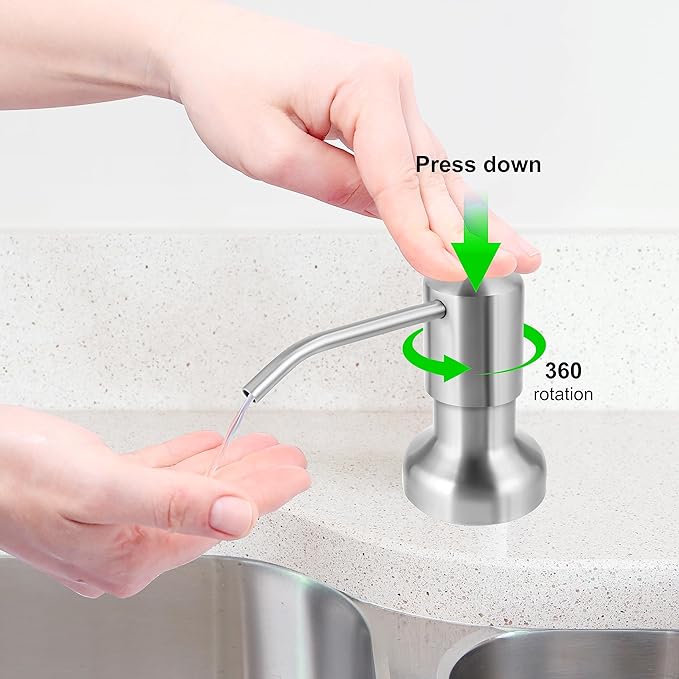 Soap Dispenser for Kitchen Sink, Sink Soap Dispenser with Longer Threaded Shaft Shank, 47" Extension Tube Connects Directly to Dish Soap Container, Wider Pump Head Base （Brushed Nickel）