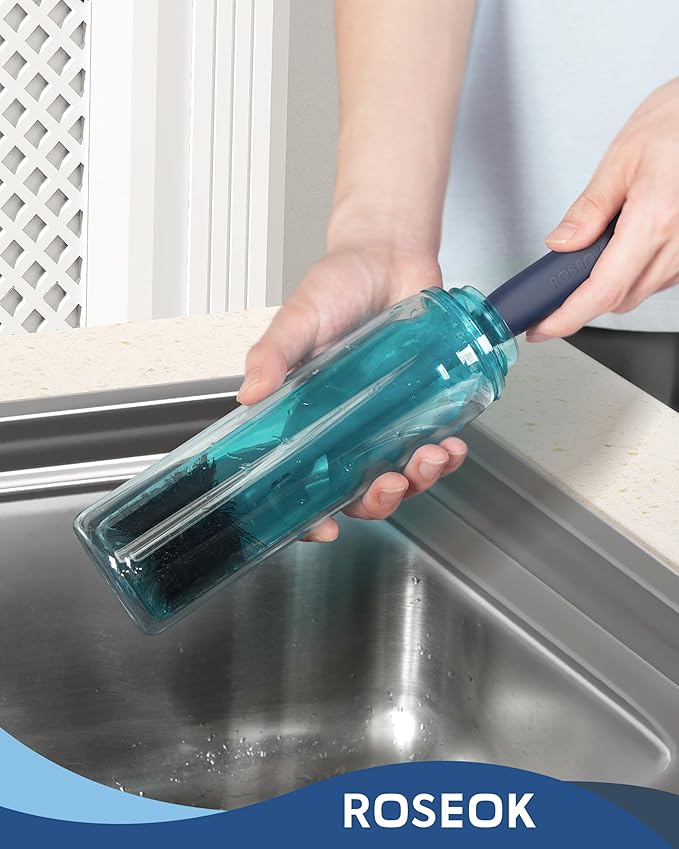 2in1 Bottle Scrubbing Brush with Straw Brush has Long and Comfortable Handle, Cleaning Glass, Sports Bottle, Coffee Mug,1 Pack, Grayish Blue