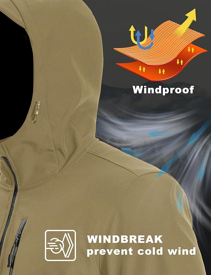 MAGCOMSEN Men's Waterproof Fleece Lined Rain Jacket Lightweight Softshell Raincoat with Hood Winter Hiking Windbreaker