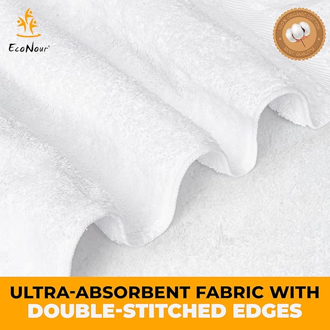 EcoNour Luxury 100% White Turkish Cotton Towel Set 550 GSM– 6 Piece Bathroom Towels Set Includes 2 Bath Towels, 2 Hand Towels, 2 Washcloths – Soft, Absorbent, Quick Dry for Bathroom, Spa,Gym & Hotel