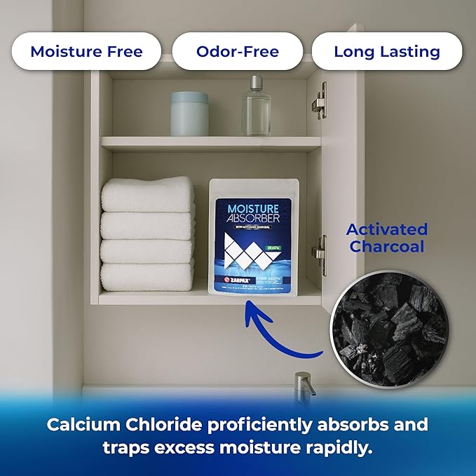 Moisture Absorber Sachets Activated Charcoal 7.5 oz/212g - Remove Excess Moisture In Air & Odor - Desiccant Dehumidifier for Closet, Drawer, Storage - Dampness & Humidity Control - Set of 5