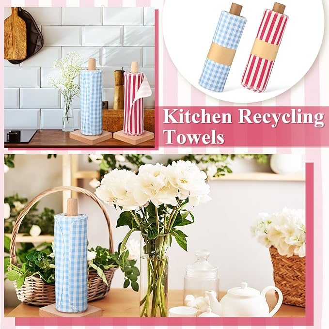 Redbaker 50 Pcs Reusable Paper Towels Paperless Reusable Cotton Cloths Toilet Absorbent Washable Paper Towels with Roll Kitchen Dishcloth for Kitchen Paperless Dishcloths(Streak Style)