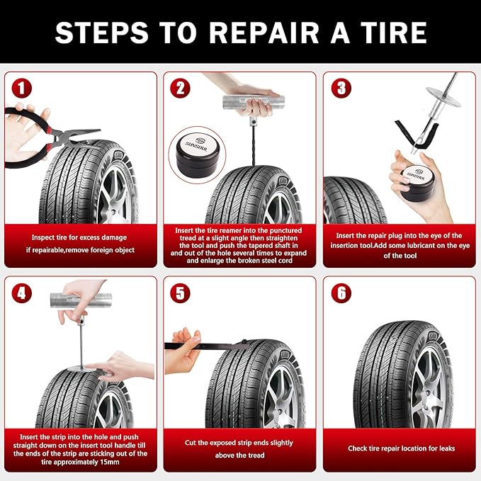 SUNSOUL Heavy Duty Tire Plug Kit, 40Pcs Off Road Emergency Puncture Repair for SUV, Truck, ATV, UTV, Tractor & Motorcycle - Fast Seal Tire Repair Kit with Tools (Include Insertion Tool)