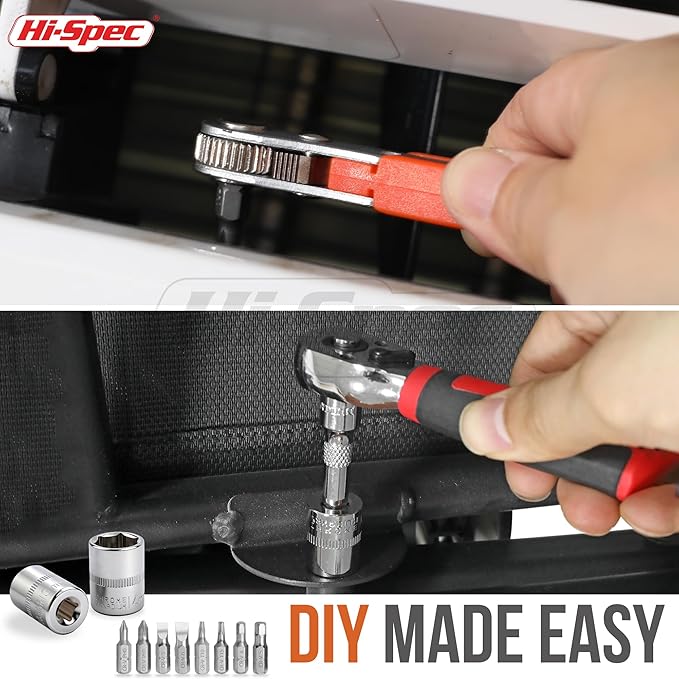 Hi-Spec 48pc Ratcheting Screwdriver & Socket Set, 1/4" Drive Mini Bit Ratchet and Quick-Release Ratchet, CR-V Sockets 4–14 mm, Security Bits in Portable Case
