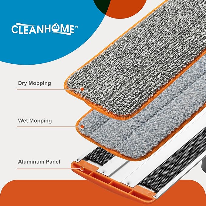Microfiber Mop Floor Dust Mop with Extendable Long Handle, Flat Mop with 4 Reusable Pads and 1 Dirt Removal Scrubber, Suitable for Home Kitchen Bathroom Living Room Cleaning