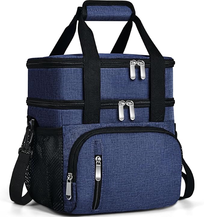 Lunch Box for Men, Double Insulated Lunch Bag Reusable Leakproof Cooler Bag Portable Picnic Food Bag, Adult Lunch Tote Lunch Bag for Work, Construction Worker, Truck Driver, Light Crew-Navy Blue