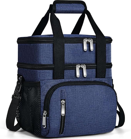 Lunch Box for Men, Double Insulated Lunch Bag Reusable Leakproof Cooler Bag Portable Picnic Food Bag, Adult Lunch Tote Lunch Bag for Work, Construction Worker, Truck Driver, Light Crew-Navy Blue