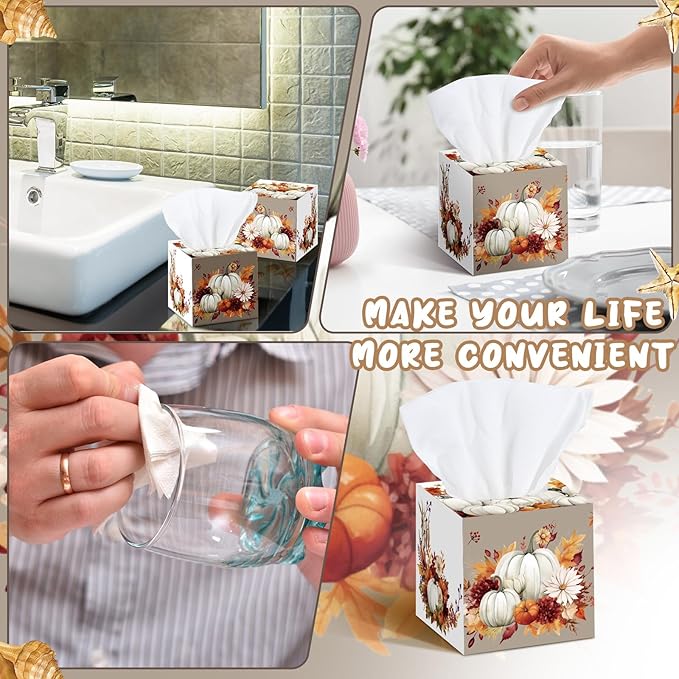 12 Pack Thanksgiving Pumpkin Facial Tissues Cube Face Boxes 600 Sheets 3 Ply Small Fall Square Tissues Bulk for Thanksgiving Day Autumn Harvest Car Bedroom Party Supplies