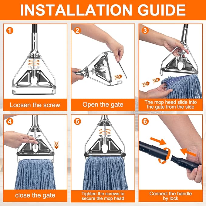 KeFanta 60" Metal Mop Handle Commercial Heavy Duty, Quick Change Industrial Mop Stick Replacemet,Side Gate Mops Head Replacement Holder for Floor Cleaning