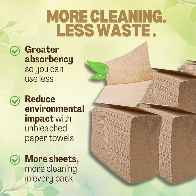 Brown Organic Unbleached Z-Fold Paper Towels 1250ct | 100% Post-Consumer Waste, Sustainable Multifold Towels in Bulk | Recycled Paper Towels for Practical Use