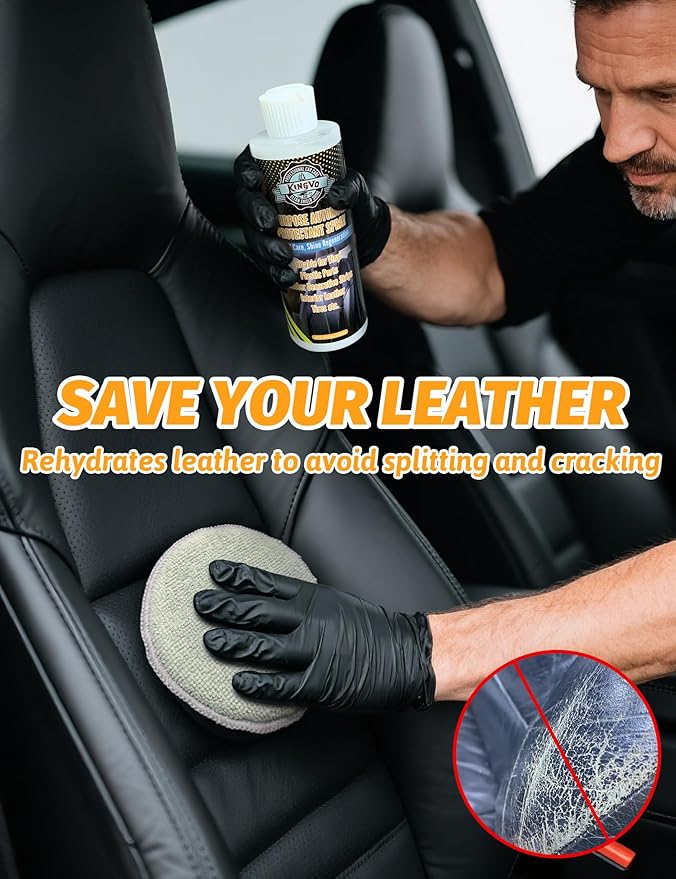 Kingvo Car Leather Conditioner, Leather Protector Repair Kit Car Interior Polish Care for Couch Vinyl Purses Boot Furniture Auto Upholstery,10 OZ