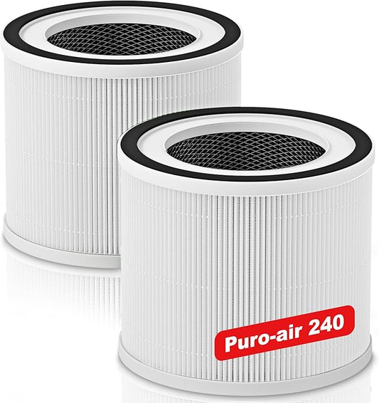 (2 Pack) 240 Replacement Filter Compatible with Puro 240 Air Purifier, 3-in-1 True HEPA 14 Filter Replacement Fit for 240 Air Purifier (White)
