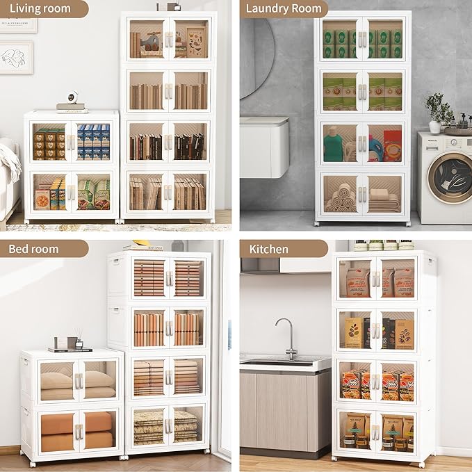 Large Clear Stackable Storage Bins with Lids, Foldable Storage Cabinet for Closet Organizers and Storage, Plastic Storage Box with Wheels 942 QT