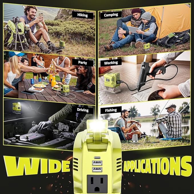 Power Inverter Compatible with Ryobi 18V Battery,2PCS Ecarke 200W Portable Power Supply Inverter,DC 18V to AC 110V~120V Power Station with 2 USB&AC Battery Powered Outlet 2 USB-A & 1 Type-C