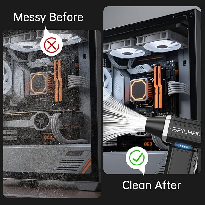 Compressed Air Duster 300000RPM, Cordless Electric Office Duster Brushless Motor Replace Canned Air, Rechargeable Durable Turbo Blower for PC, Car, Keyboard & Outdoor, Birthday Gifts for Men