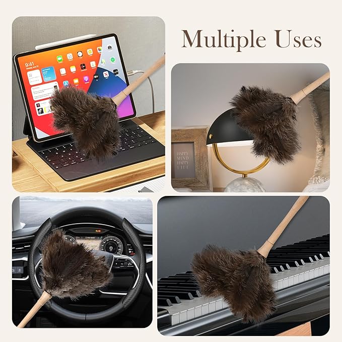 Ostrich Duster Fluffy Natural Feather Dusters with Wooden Handle Cleaning Supplies for Home Office CarDaieeparty (2, 16inch)
