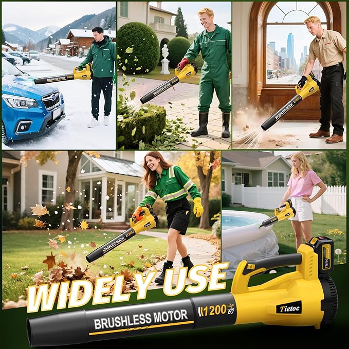 Tietoc Leaf Blower Cordless, 1200W Brushless Electric Leaf Blower with 2 X 5.0Ah Battery, Gift for Men Dad Husband Gardener, Cool Gadgets for Men 2025, Mens Gifts for Birthday Present for Adults Dad