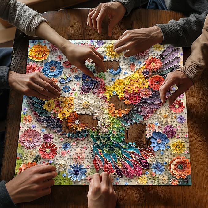PICKFORU Hummingbird Puzzles for Adults 1000 Pieces, Flower Animal Bird Puzzle Quilling Paper Cut Art, Nature Garden Challenge Jigsaw Puzzle