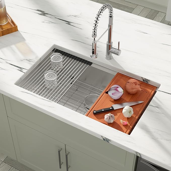 Dcolora 36" Undermount Kitchen Sink Workstation 16 Gauge Stainless Steel Kitchen Sink with Ledge Single Bowl Under Counter Sink Basin, Round Corner 36"x19"x10", DC-U7711